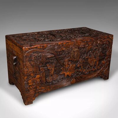 Carved Chinese Camphor Wood Chest. 1880.