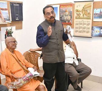 Speaking at the Innaguration of International Calendar Exhibition. 2024. With Swami Somananda