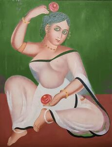 Golap Sundari . Woman holding a golap, or rose and posing licentiously, attracting her lover.