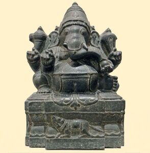 Granite stone figure of  seated Ganesha,Tamil Nadu, Seventeenth or Eighteenth.