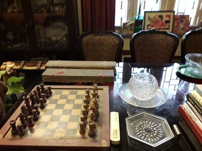 Dinning Table, Antique Wooden Chess Board. Sanskrit Punthi. January 2021.