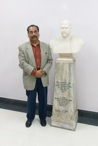With the Bust of Shyma Prasad Mukherjee, Vice Chancellor of The University of Calcutta. September 2021.