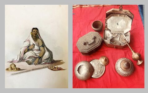 A Lady of distinction, with her Pan Daan. Costumes of Hindoostan.Frans Balthazar Solvyns. A set of Pan Daan and allied on right exhibited at NAARI.