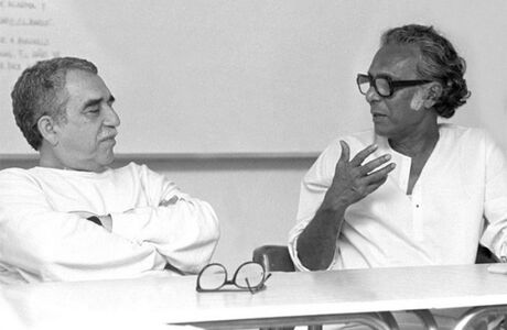 Gabriel Garcia Marquez and Mrinal Sen. April 1982. Cannes Film Festival