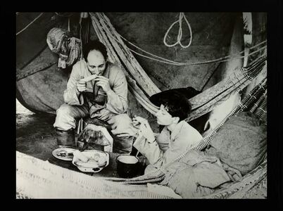 Lévi Strauss and his wife Dina in their tent while doing fieldwork in Mato Grosso, Brazil