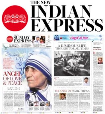 Special Issue on Mother Teressa Indian Express. Front Page.