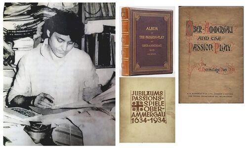 Soumitra Chatterjee at Subarnarekha. Right Top : Album of the Passion-Play at Ober-Ammergau: being sixty photographs of the scenes and tableaux of the passion-play, taken by command of his majesty King Ludwig II., of Bavaria, by the court-photographer Albert, of Munich; a series of etchings, in heliotype, from the pen and ink drawings Munich and London: Joseph Albert, 1874. Bottom: German Passionsspiele Oberammergau 1634-1934. Extreme Right: Oberammergauer Buch-under Kunstdruck Gmgh, Oberammergau,1860.